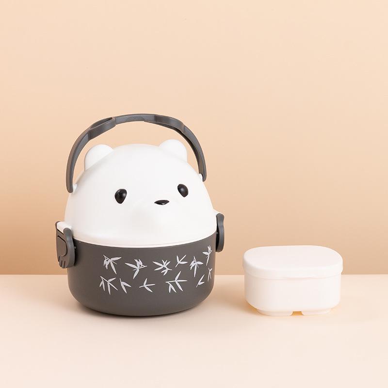 

Портативный ланч-бокс бенто - Дизайн мультяшного медведя в очках, Подходит для микроволновой печи, Однослойный