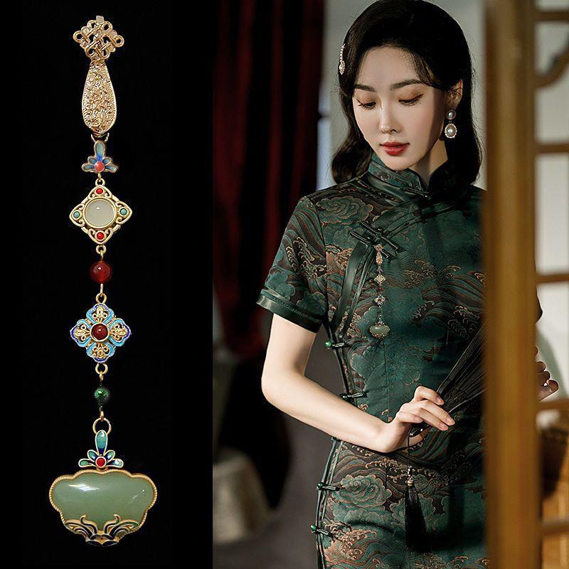Dámské Cheongsam Qipao v čínském stylu Klopa Visící střapec Přívěsek Vintage Brož Elegantní styl Hanfu Doplňky