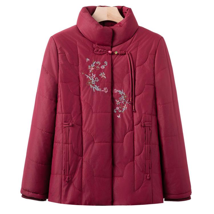 Small Mother's Winter Cotton Jacket New Style Middle-aged and Elderly Embroidered Cotton Jacket Female Grandma Warm Cotton Jacket