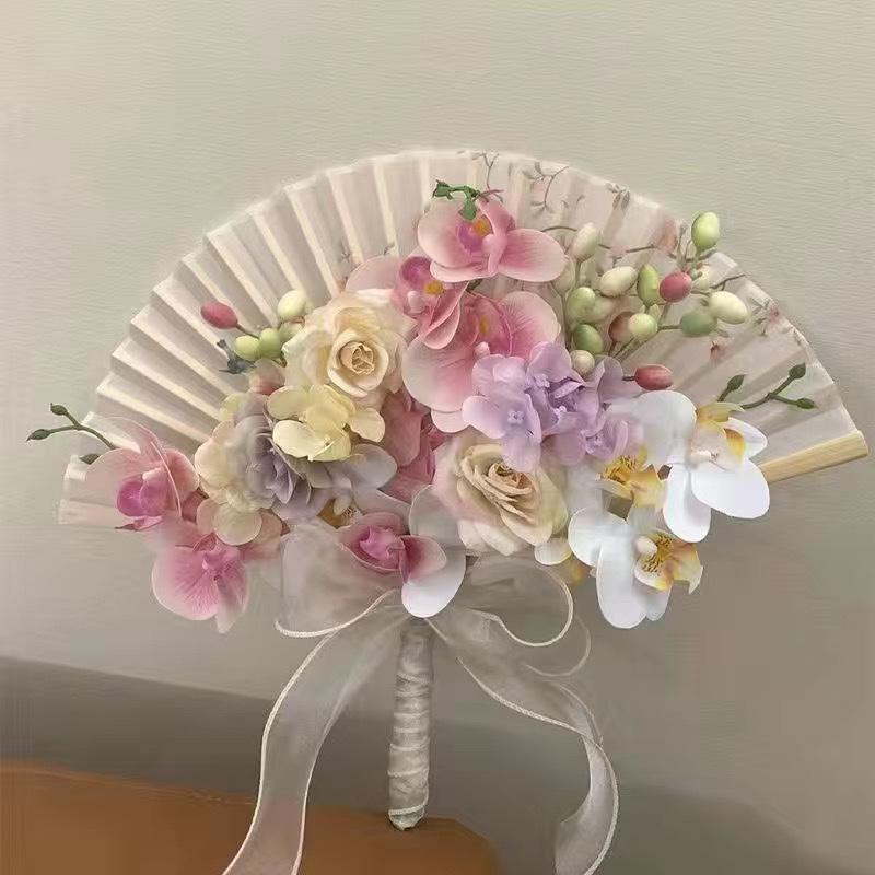 New Chinese Style Bride Folding Fan Bouquet for Engagement or Robe Accessory