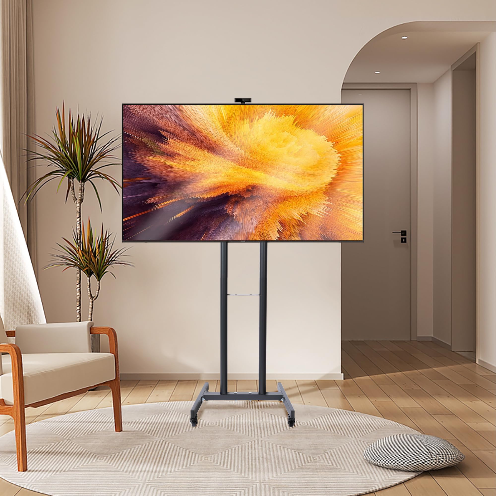 

Tcatec Mobile TV Stand Rolling TV Cart Height Adjustable Floor Stand with Mount Sturdy Portable Cart Trolley Floor Stand with Wheels for Inch Flat