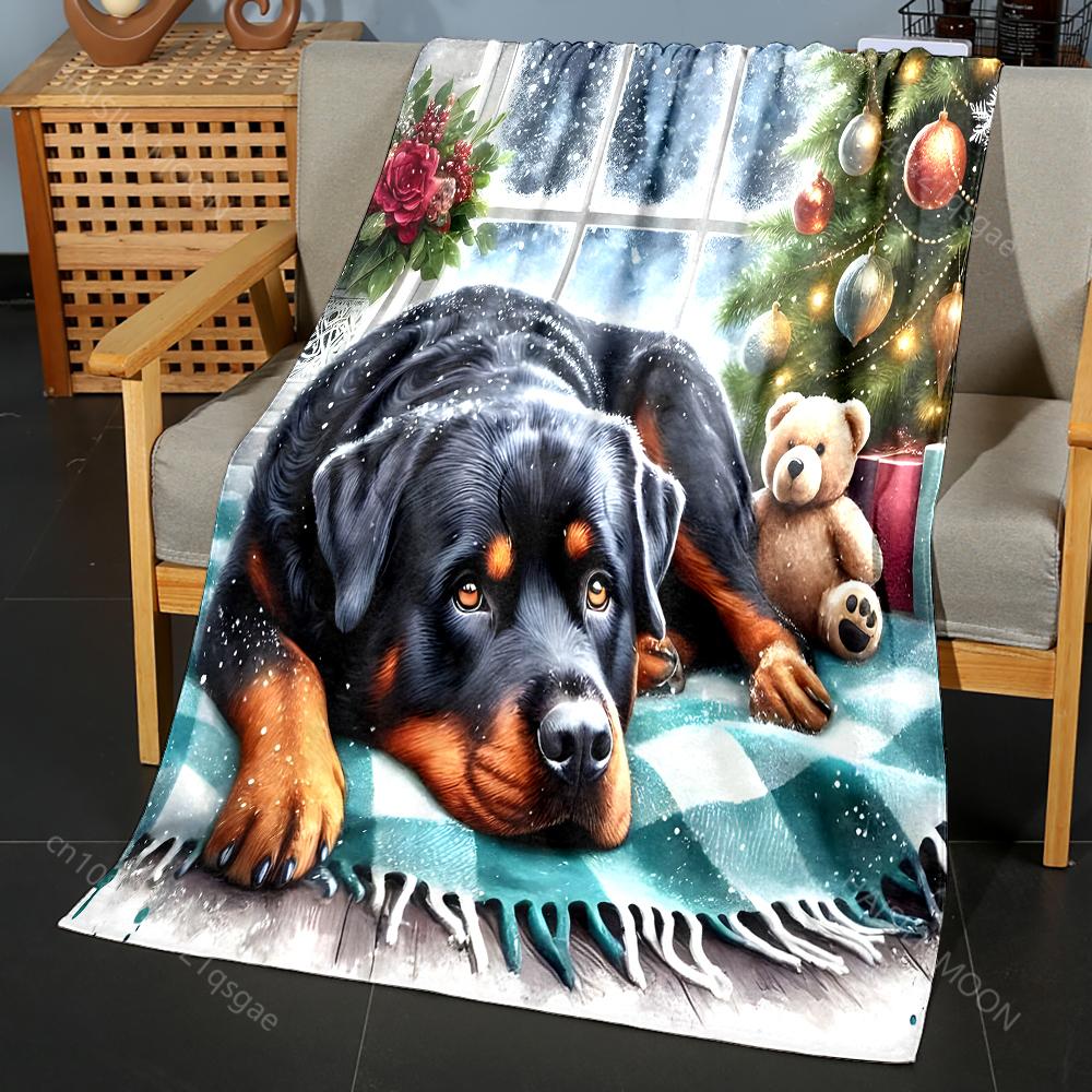 Rottweiler Christmas Gifts Print Blanket Warm Soft Luxury Gifts for Children Adults Suitable for Home Bed Sofa Travel Camping RV