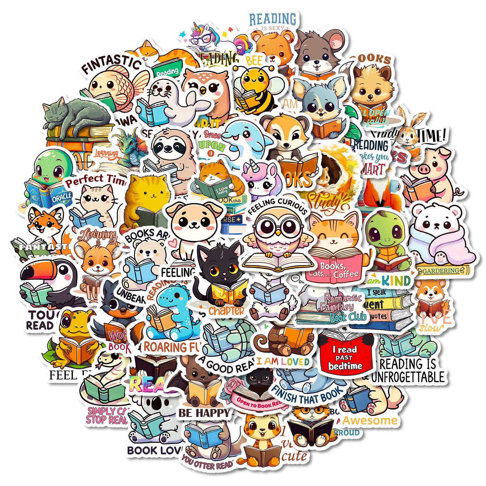 

56 Small Animal Reading English Text-On-Video Non-Repeating Decoration Water Cup Notebook Waterproof Sticker