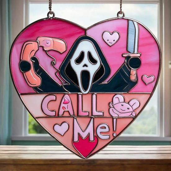 Pink Ghost Suncatcher Halloween Stained Glass Scream Ghost Decoration Acrylic Window Hanging Ornament for Home Office Kitchen Living Room Wall Decor