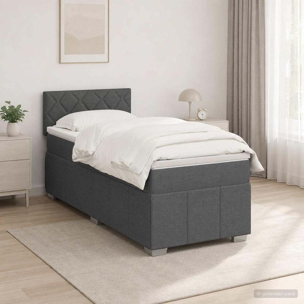 Box Spring Bed with Mattress Dark Gray 80 X 200 Cm Fabric