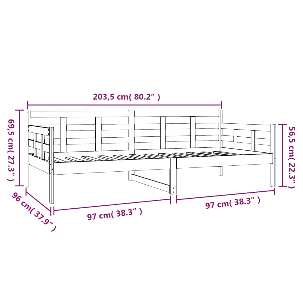 Daybed White Solid Pine Wood 90x200 cm
