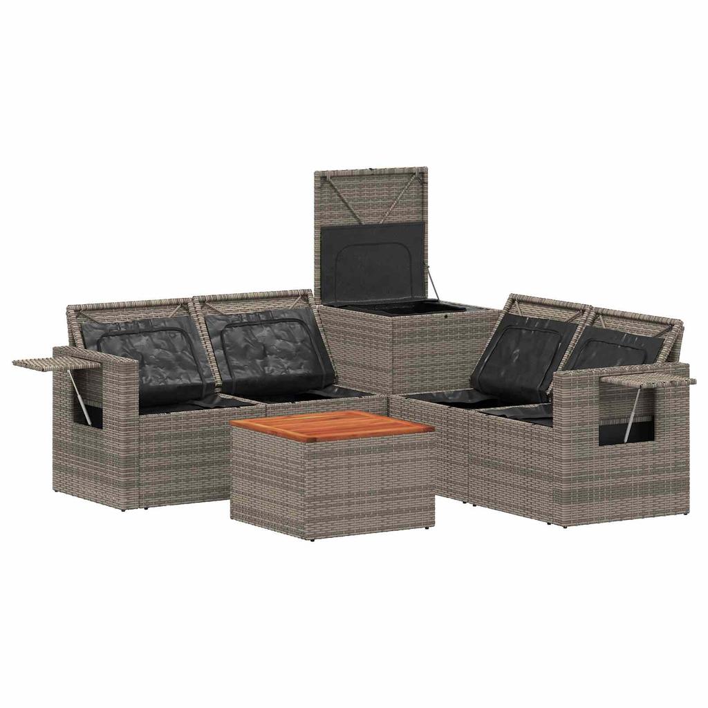 Sofa Set 6 Pieces Gray and Dark Gray Poly Rattan and Steel