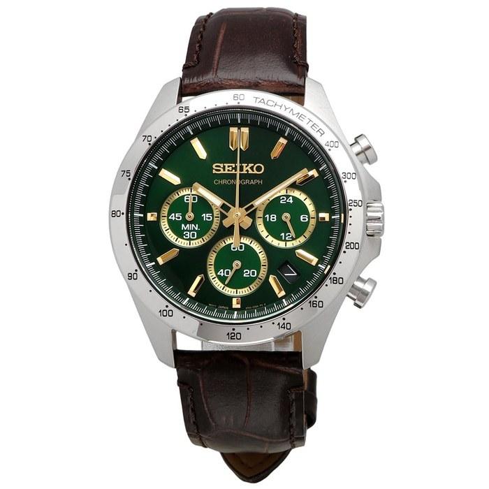 Seiko Chronograph Quartz Watch Men's SBTR017 Green Brown Leather