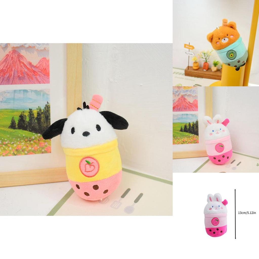 Cute Panda Milk Tea Cup Keychain Plush Toy Couple Bag Pendant Rabbit Stuffed Animal Gift