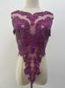 Rhinestone Tassel Dark Purple Beaded Lace Fabric with Motif Rhinestones Flower Shape Embroidery Trim for Wedding Dress