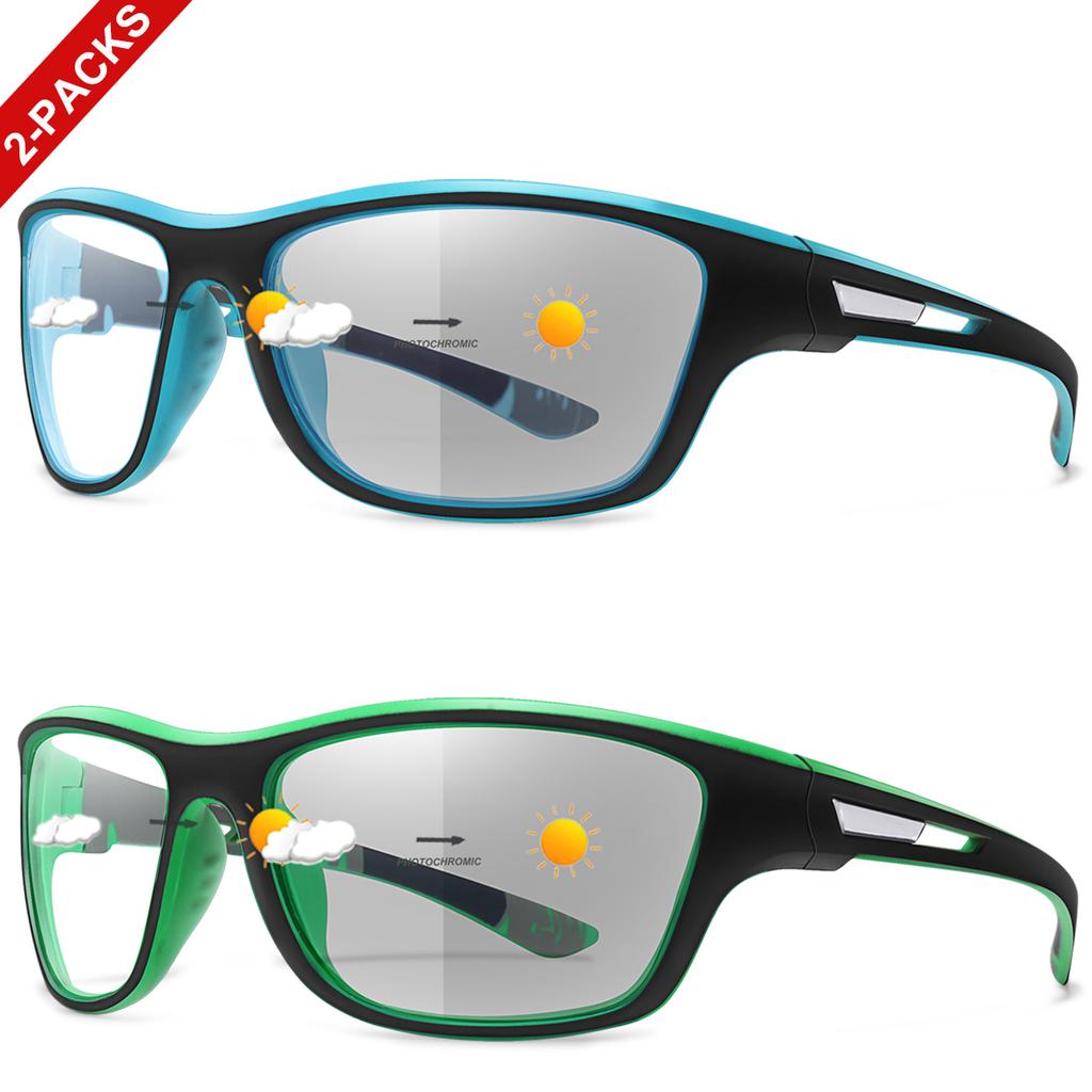 2-pairs Photochromic Sunglasses for Men and Women Fashion Oval Lens Glasses for Fishing Driving Cycling and Running