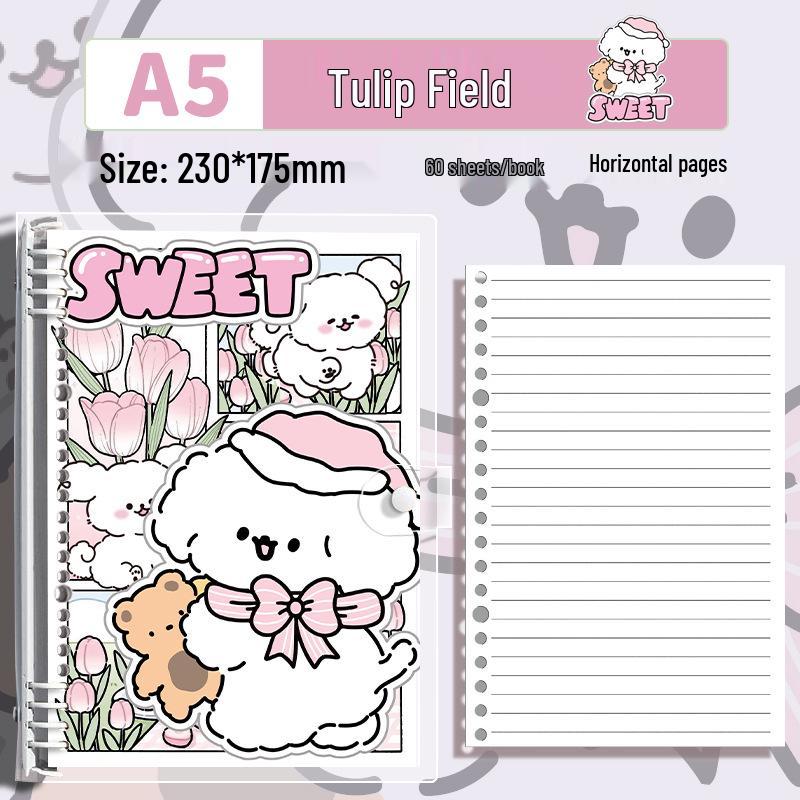 Happy Puppy Transparent PVC Soft Shell Loose-Leaf Notebook with Heart Design and Iron Clip