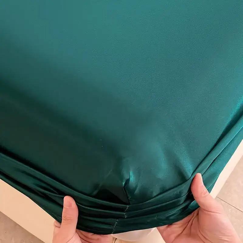 Satin Elastic Fitted Sheet Solid Mattress Cover  for Single Double Couple King Queen Full Twin Bedsheet  (No Pillowcase)