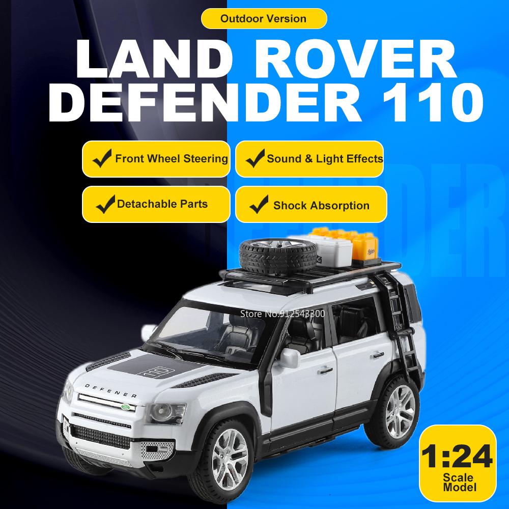 AAYE1 1:24 Scale Land Rover Defender 110 Range Rover Car Model Toy Metal Diecast Shock Absorption Cross-Country Vehicles Boys Presents
