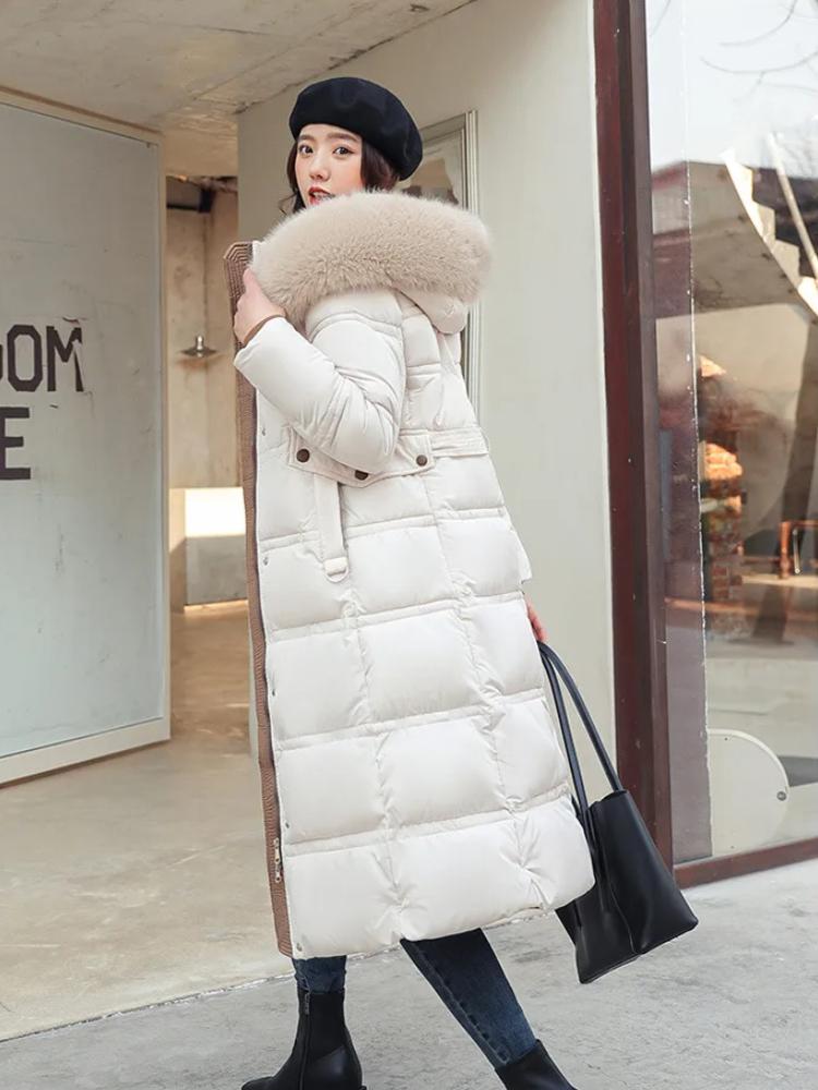 2024 Autumn Winter New Down Cotton Parkas Jacket Women's X-Long Faux Fur Collar Padded Jacket Thick Loose Large Size Padded Jacket