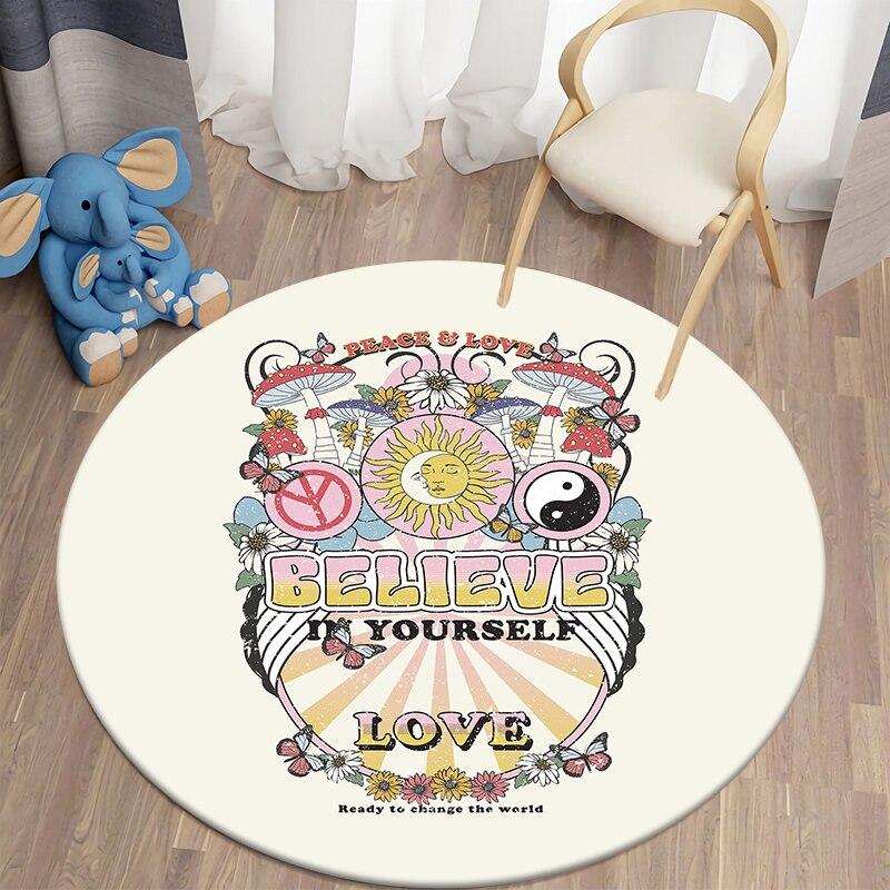 Black Cat Kawaii HD Printed Round Carpet for Living Room Rugs Camping Picnic Mats Flannel Anti-Slip Rug Yoga Mat Stranger Things