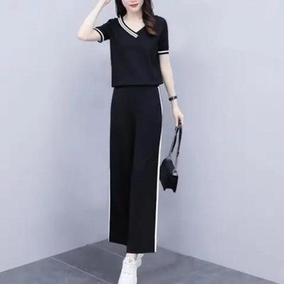 Women's 2025 Summer Casual Running Set: Slimming Two-Piece with Wide-Leg Pants