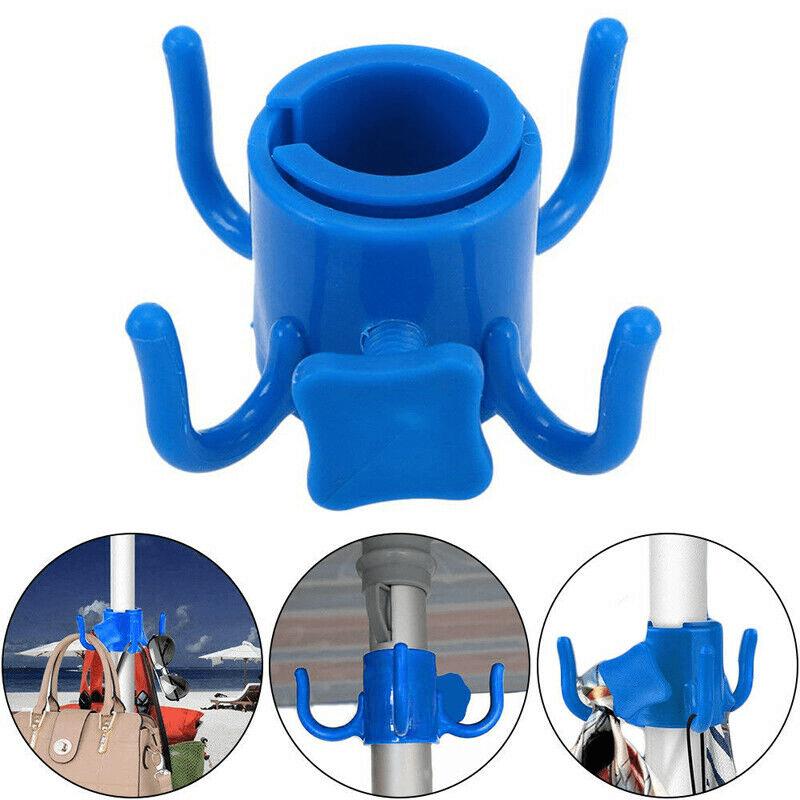 1 Beach Umbrella Hook with 4 Pins - Ideal for camping, travel, and pool use - Easily hang towels and bags.