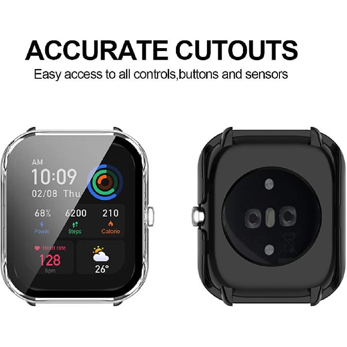 E ECSEM 2-Pack Compatible for Amazfit GTS 4 Mini Screen Protector Cover, Tempered Glass Screen + All-Round PC Matte Protector Case Set for Amazfit