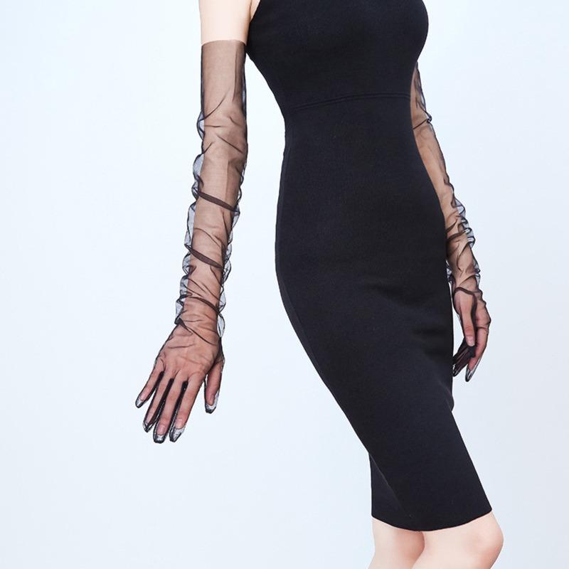 

Transparent Sunscreen Sexy Driving Gloves Women Gloves Ultra Thin Dress Gloves Sheer Tulle 70cm Long Female Gloves Women Gloves One Size чорний