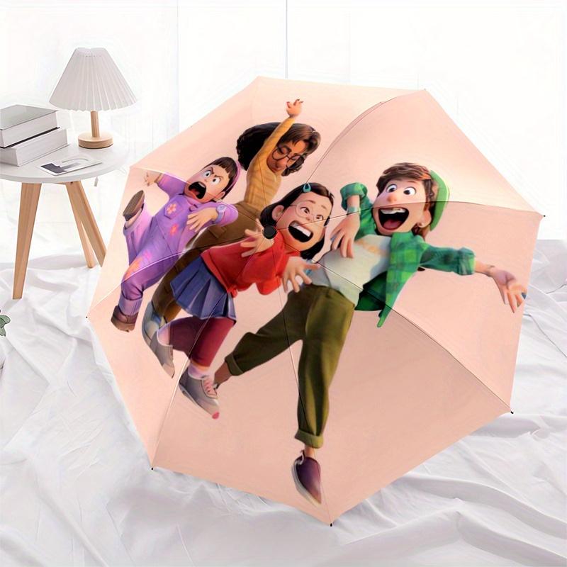 Meilin Mei Lee and Friends Cartoon Umbrella, Portable 3-Fold Compact Umbrella, Suitable for Camping, Hiking and Travel, Ideal Easter Birthda