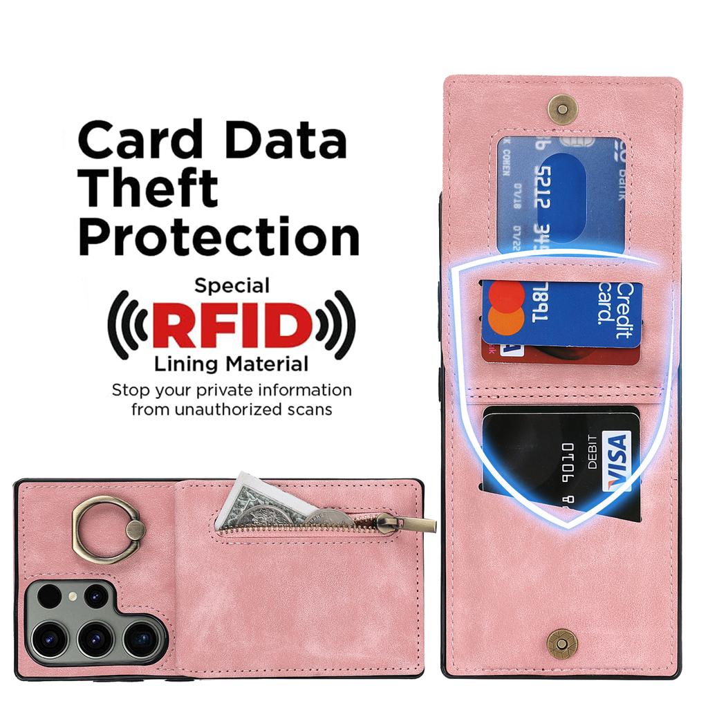 Kickstand Phone Cover for Samsung Galaxy S23 Ultra RFID Blocking PU+TPU Wallet Phone Case