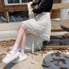 White Lace High-Waist Midi Skirt for Women - Early Autumn Asymmetric Tiered Cake Skirt with Ruffle Details & Design Sense