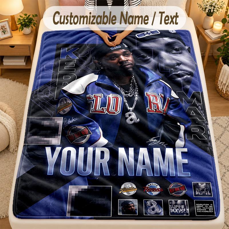 Flannel BlanketKendrick Lamar Custom Name Text Personalized Soft Warm Throw Blanket Home Decor Gift