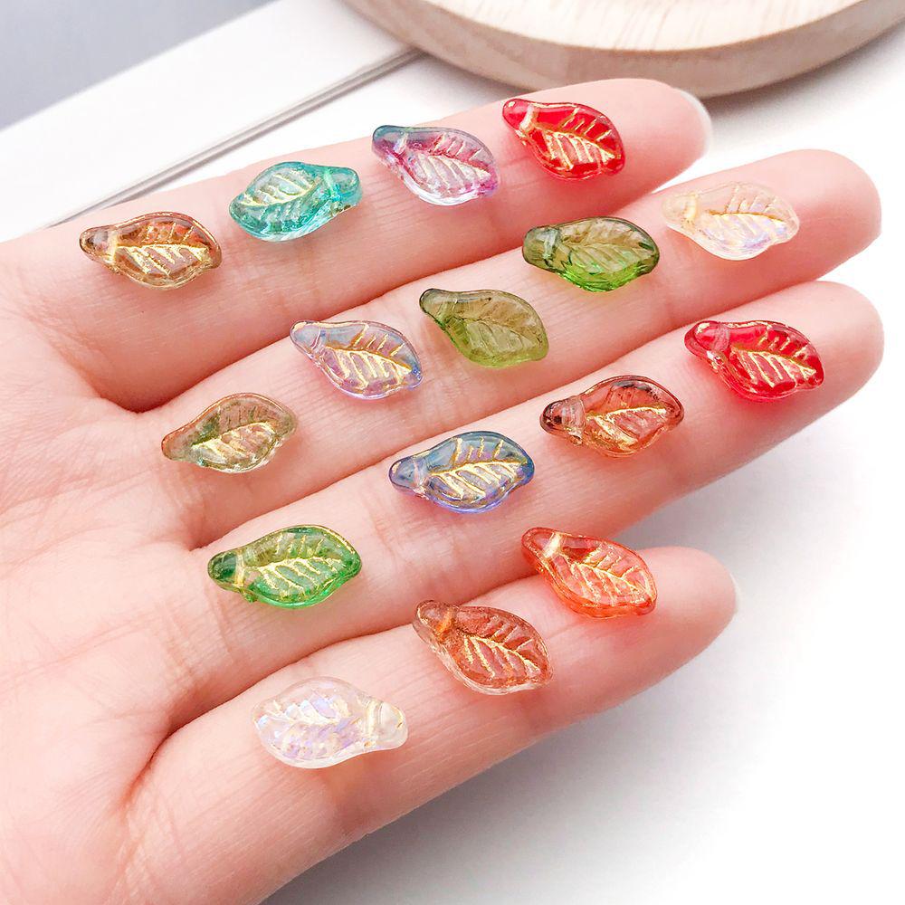 Set of 20 Colorful Transparent Glass Leaf Charms with Gold Edging for DIY Bracelets, Necklaces, and Accessories