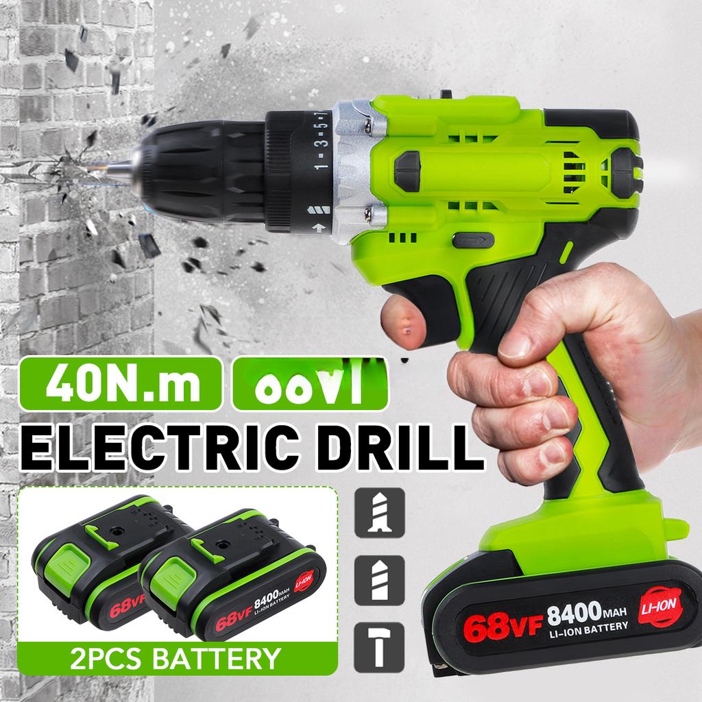 68V Electric Cordless Drill Screwdriver Driver & LED Worklight & 8400mAh Battery
