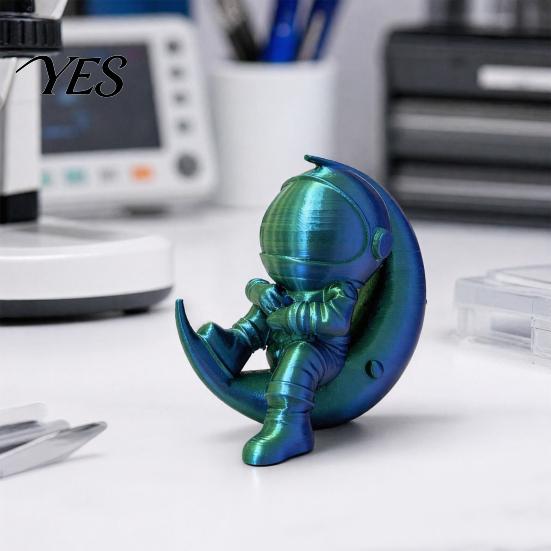 Moon Astronaut Figurine 3D Printed Figurine, Sitting on Crescent Spaceman Statue Statue, Desktop Decoration for Home Office Bookshelf