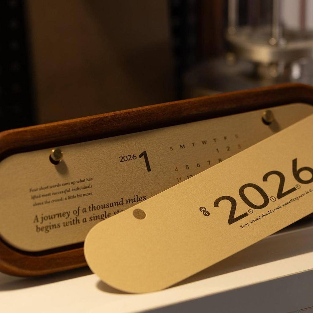 Xianci Year of the Horse Wooden Desk Calendar: Creative Retro Brown Desktop Ornament