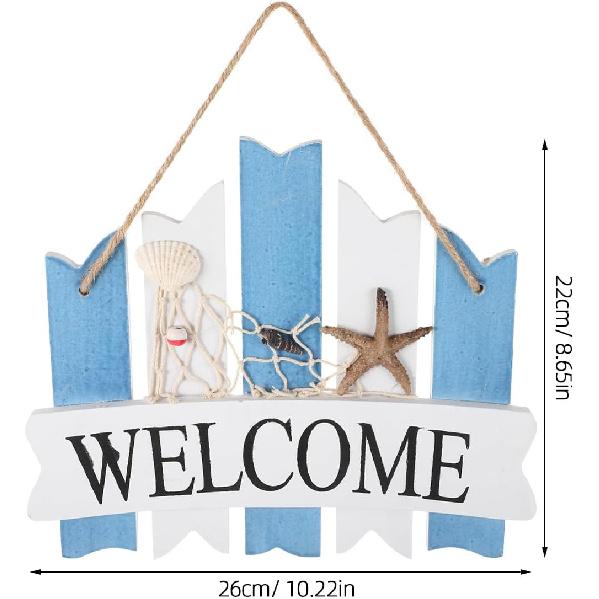 Zerodeko Door Handle Welcome Sign Front Door Hanging Sign Coastal Wall Art Decorative Door Board Farmhouse Welcome Sign Mediterranean Door Sign