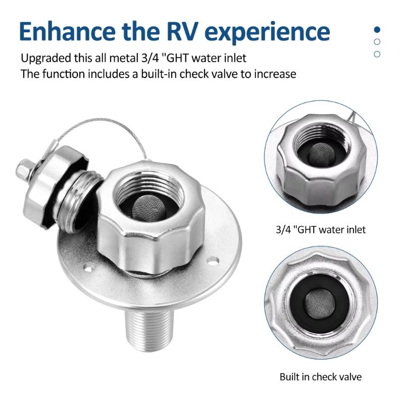 RVs Campers Water Inlet Check Valves 3/4 Adapter With Stainless Steel Body Leakproof Design Easy Installation