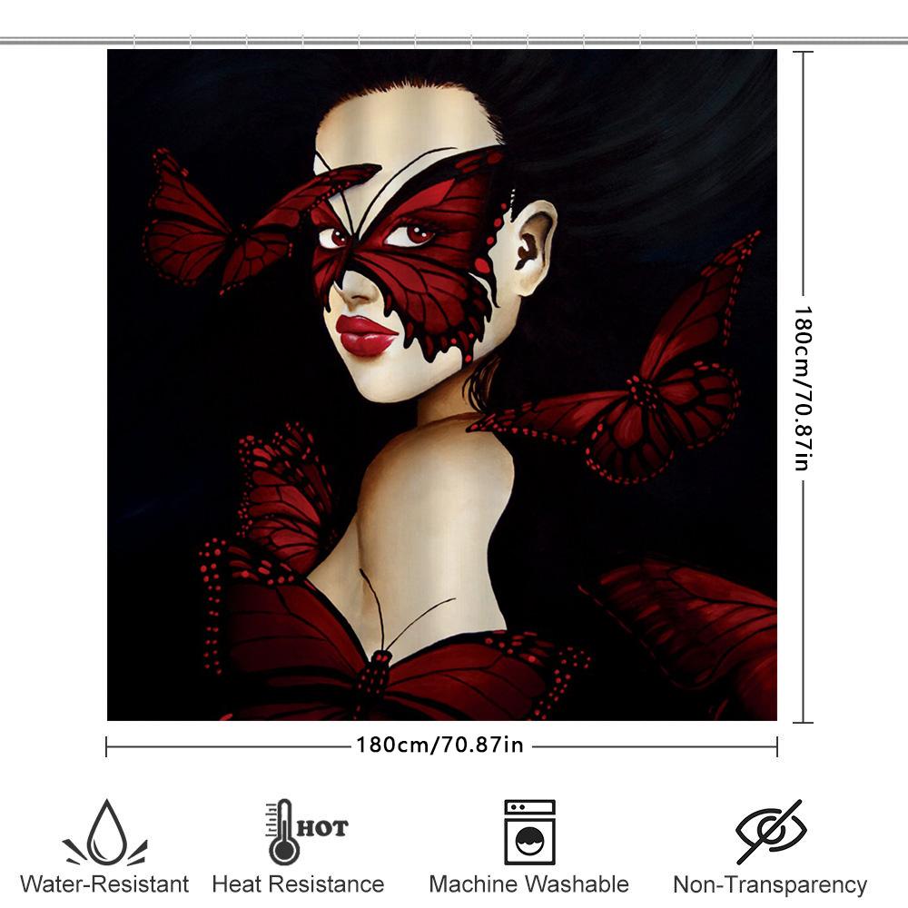 Red Butterfly Pattern Bath Shower Curtain Elegant Women'S Decoration For Bathroom Decorations Set Home Improvement Accessories (