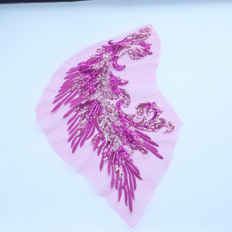 Embroidery Patches Sewing Accessories Feather Sequined Lace Craft Phoenix Tail DIY Sequins Patches