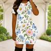 Women Plus Size Round Neck Short Sleeve Butterfly Floral Bow Print Fitted Mini Dress