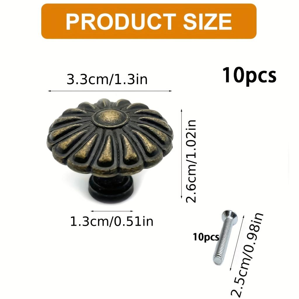 10 Pcs Antique Bronze Drawer Knobs Vintage Chic Drawer Pull Knobs Wardrobe Furniture Drawer Pulls  Deluxe Hardware Kitchen Cabinet Pulls with Screws