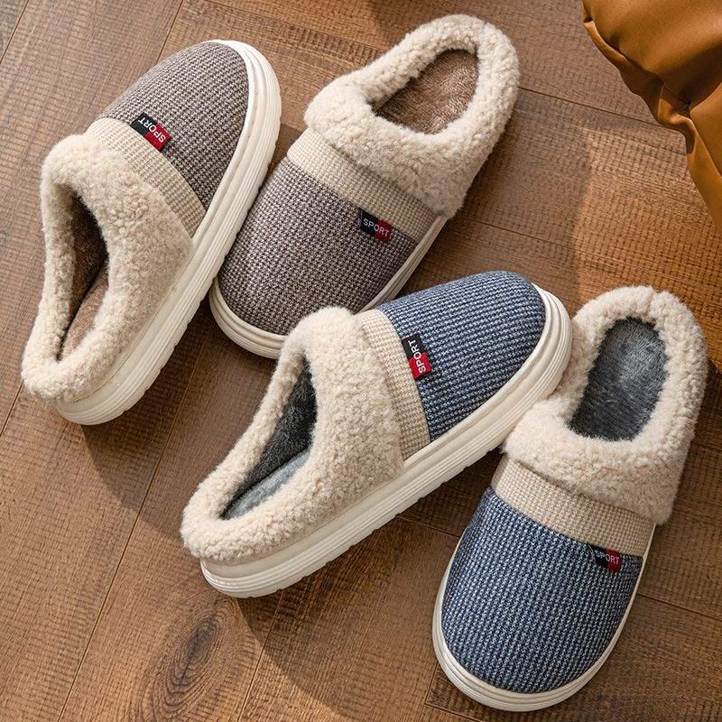Pantoufles en coton peluche pour hommes et femmes - Hiver, Antidérapantes, Semelle épaisse, Fourrées, Chaussures d'intérieur chaudes