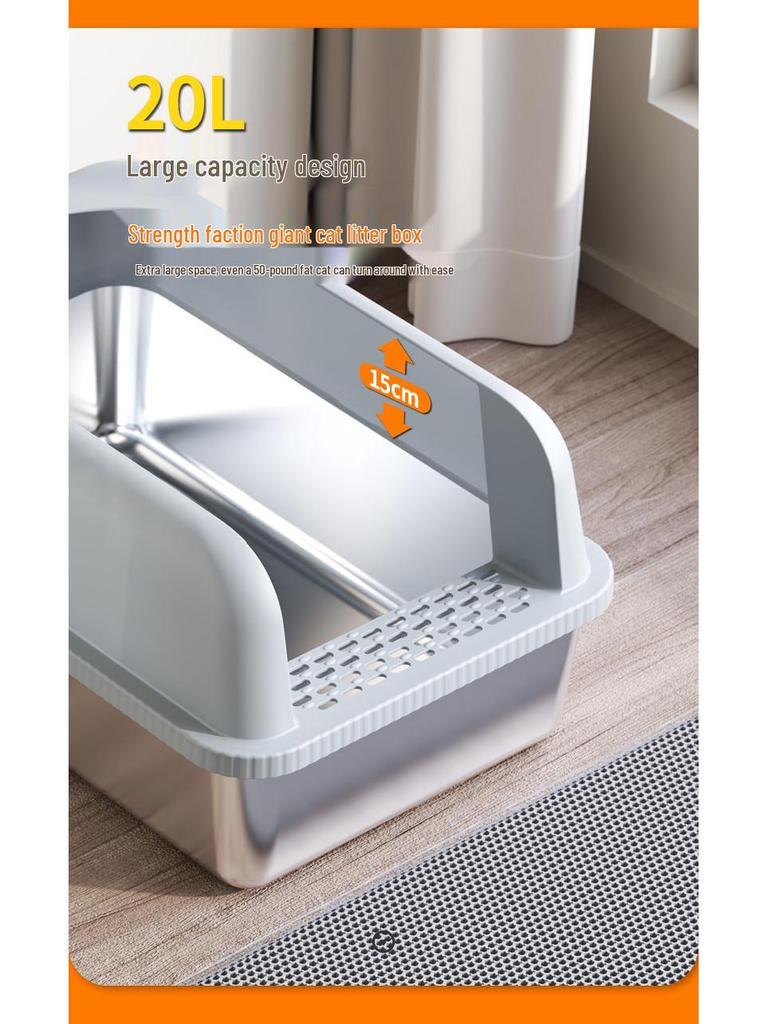 Edelstahl Leicht zu Reinigende Katzentoilette: Verbreitert, Verdickt, Sandsicher, Spritzwassergeschützt, Großer offener Raum