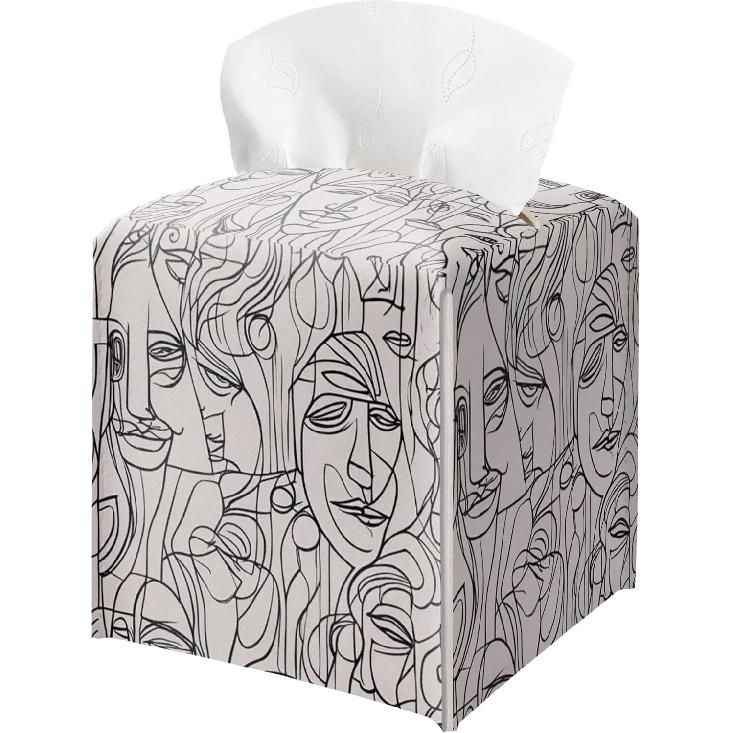 Boho Tissue Box Holder, Sage Green Aesthetic Plant Leather Tissue Box Cover Square, Paper Napk Everyday Dispenser Accessories for Bathroom Night Boho