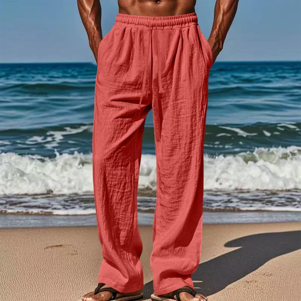 Men's Loose And Casual Sports Breathable Long Pants, Casual Cotton And Linen Pants