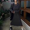 Autumn and Winter New Loose and Thin Lazy Wind Sweater Women's Medium and Long Solid Color Pullover Knitted Dress