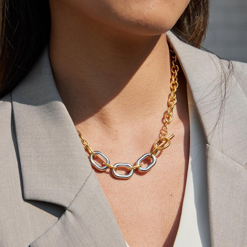 Jiedin color matching chain titanium steel necklace niche non-fading collarbone chain 18k gold autumn and winter jewelry women