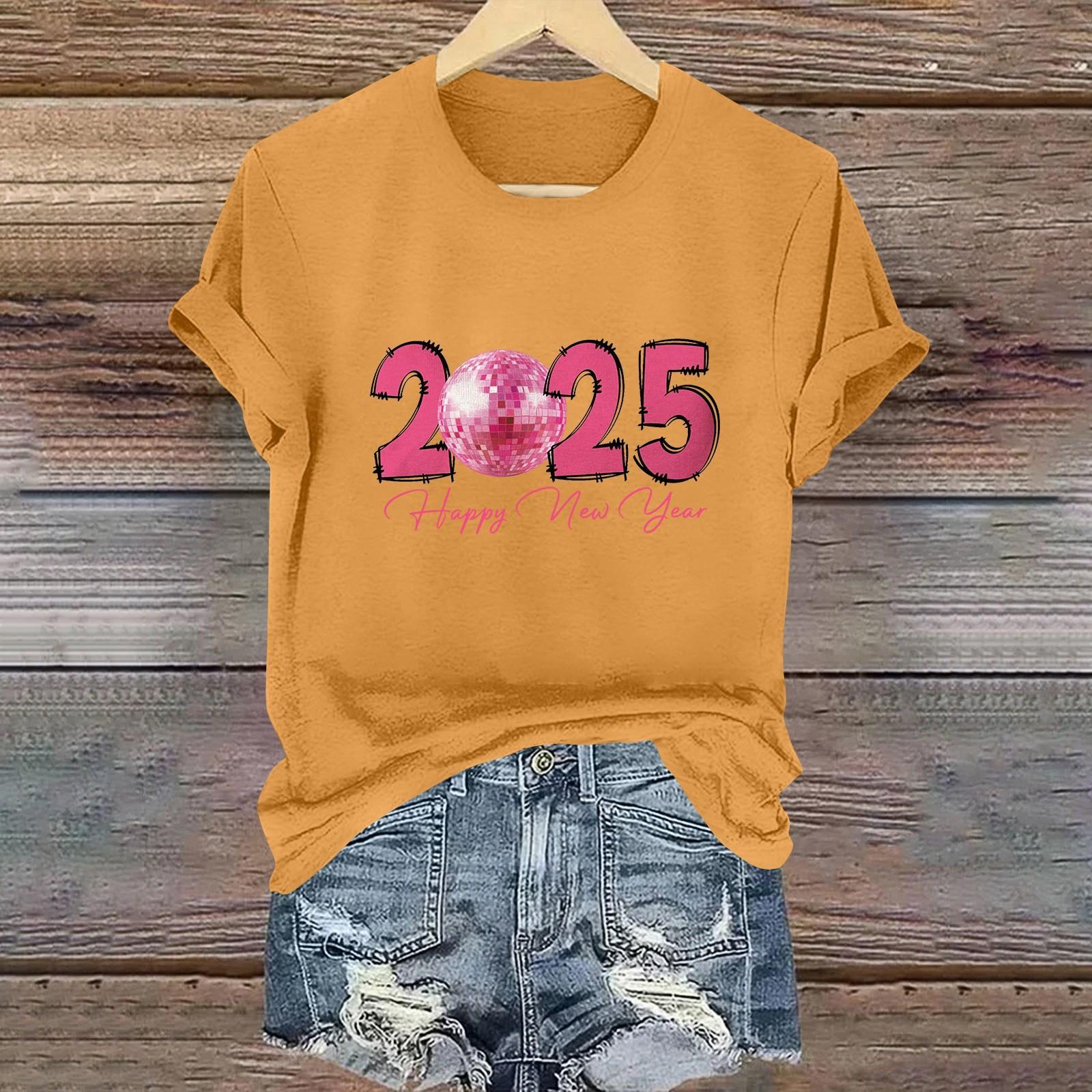 

Женские футболки с длинным рукавом и круглым вырезом 2025 года, новогодние принты, рубашки с рукавами-фонариками, блузки на пуговицах, топы M жёлтый