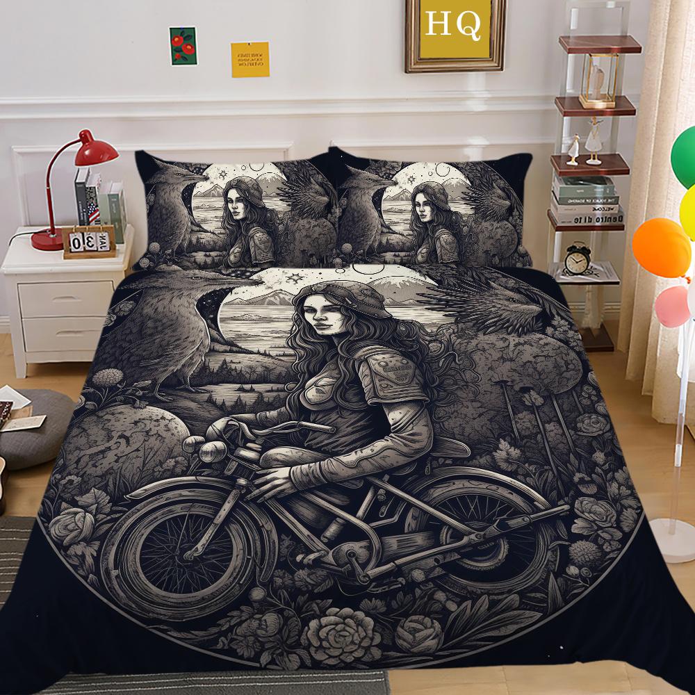 Beauty Skull Printed Bedspreads King Size Microfiber Bed Set Cover Teen Cool Design Comforter Cover Set