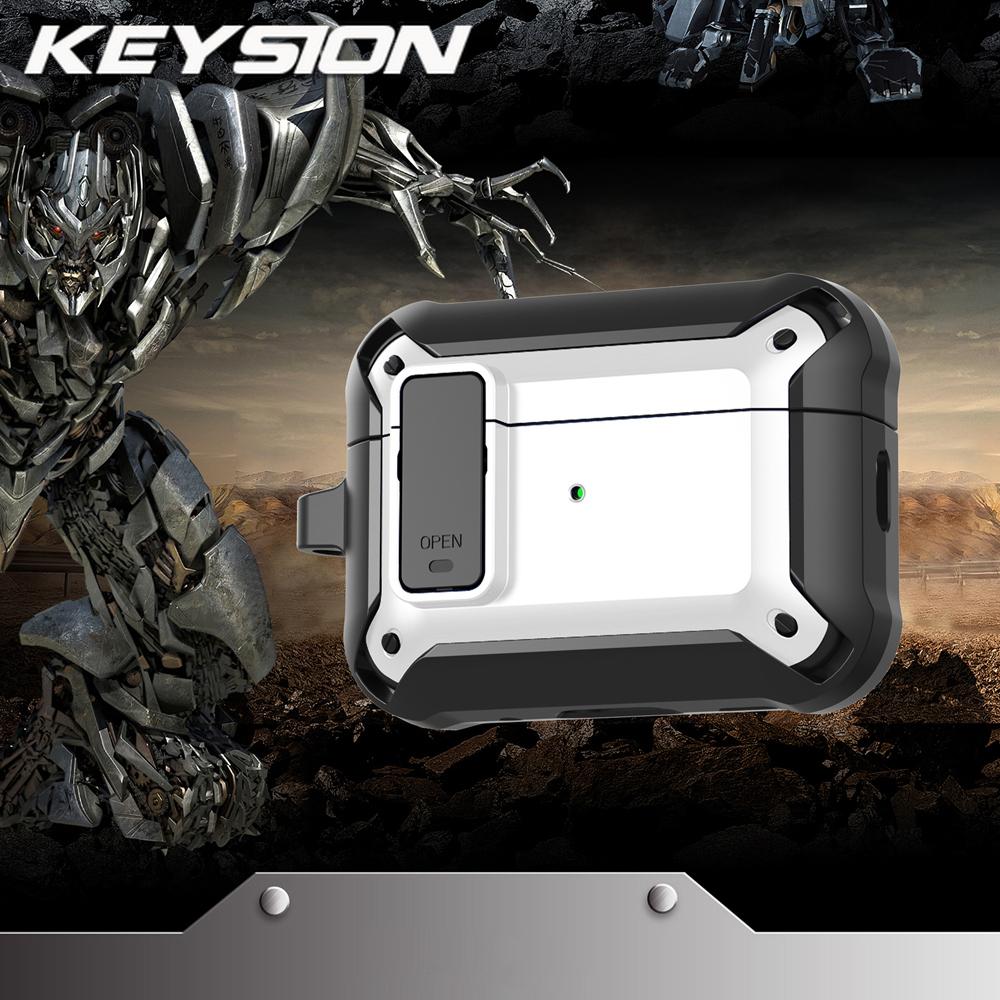 

KEYSION Чехол для Bluetooth-наушников для AirPods Pro 3 Мягкий силикон+ПК Ударопрочная задняя крышка с замком-переключателем Карабин для альпинизма for AirPods Pro 3 белый