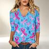 Women's V-Neck Printed 3/4 Sleeve Blouse Casual Top