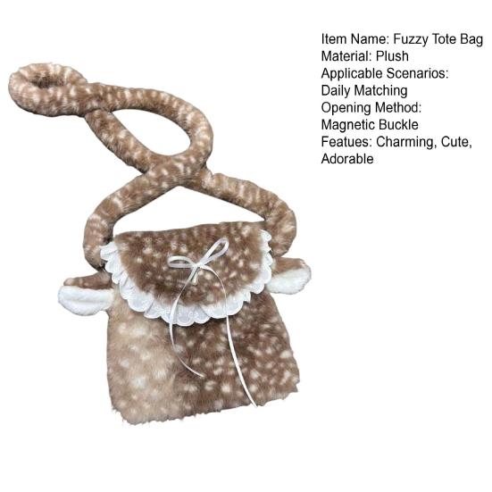 Fuzzy Tote Bag for Women Plush Reindeer Animal Shoulder Bag Large Fluffy Deer Purse