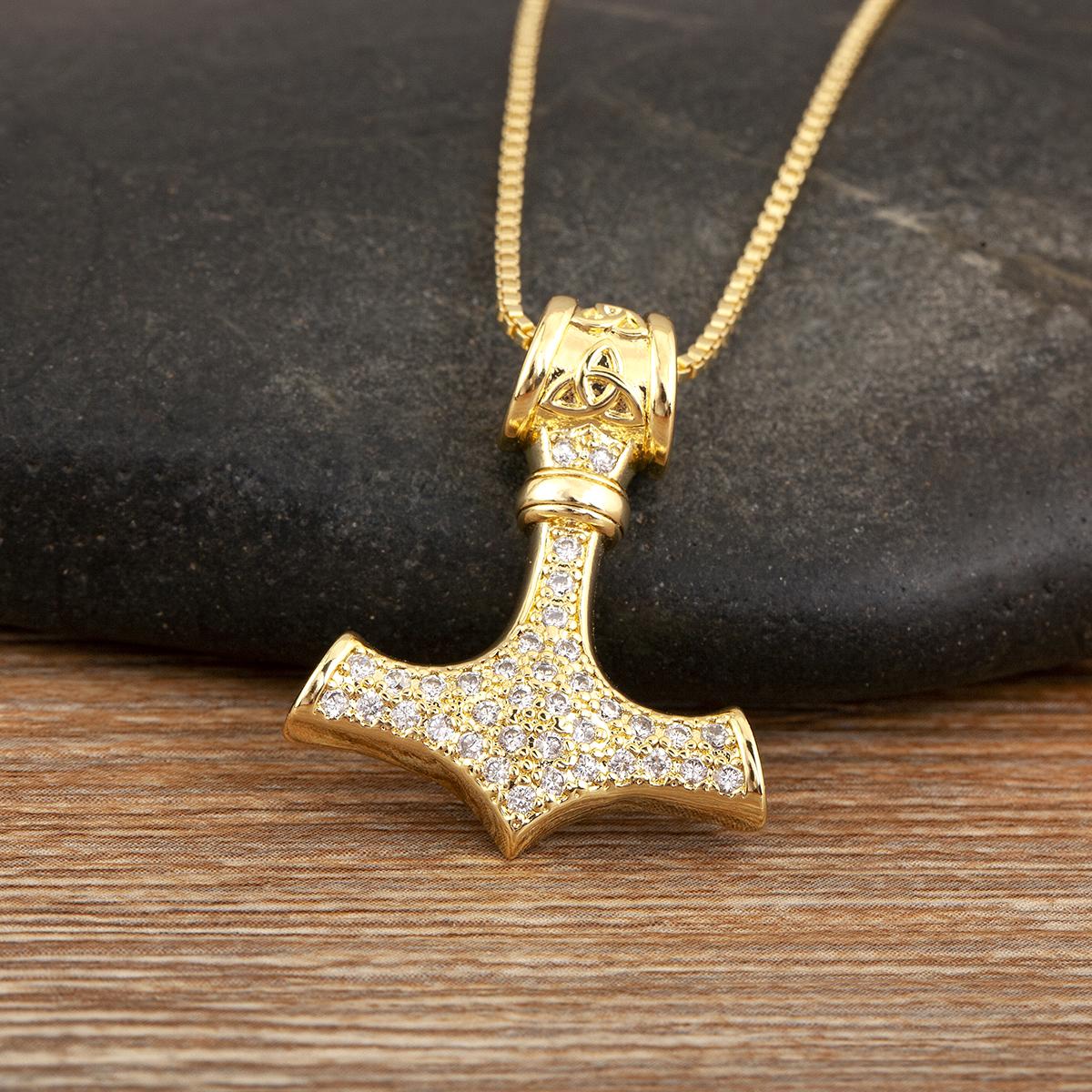 

Nidin New Trendy Shine Zircon Viking Pirate Sailing Ship Thor s Hammer Charm Pendant Necklace For Female Male Punk Style Jewelry